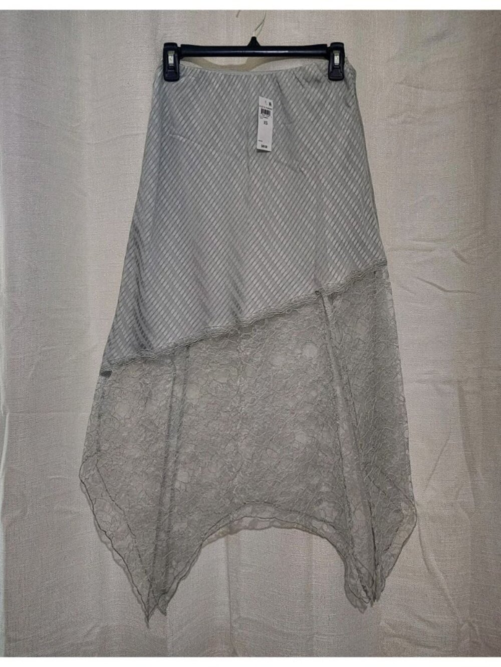 And Now This Women's Maxi Skirt Asymmetric Satin Lace Mint Green Size Large NWT